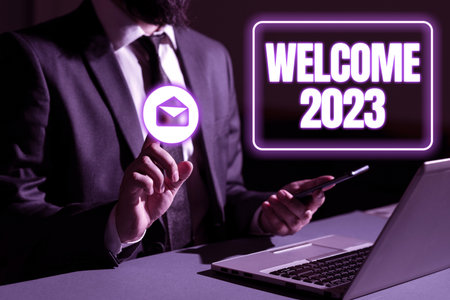 Text showing inspiration Welcome 2023. Conceptual photo New Year Celebration Motivation to Start...
