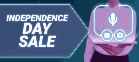 Conceptual caption Independence Day Sale. Word Written on Promotions and discounts during Independence Dayの写真素材