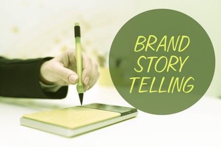 Sign displaying Brand Story Telling. Concept meaning Breathing Life into a Brand an Engaging Contentの写真素材