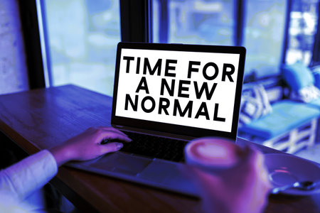 Hand writing sign Time For A New Normal. Conceptual photo Make a big dramatic change Replace the...