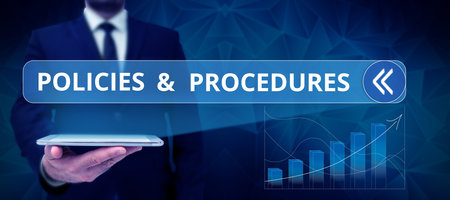 Conceptual caption Policies Procedures. Word Written on list of rules defines customer and buyer rightsの写真素材