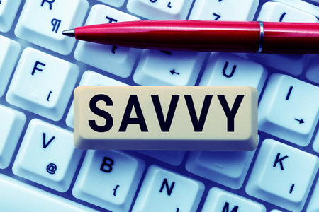 Inspiration showing sign Savvy. Business idea having perception, comprehension in practical mattersの写真素材