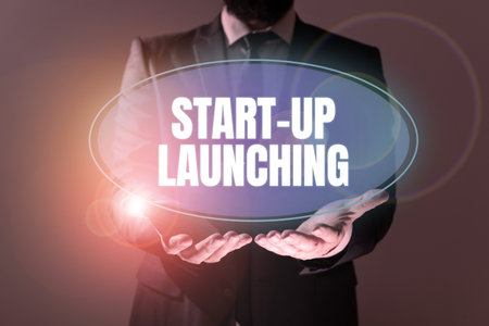 Conceptual caption Start Up Launching. Word Written on Launch starting strategies of an newly...
