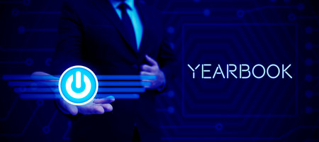 Inspiration showing sign Yearbook. Business overview publication compiled by graduating class as a record of the years activitiesの写真素材