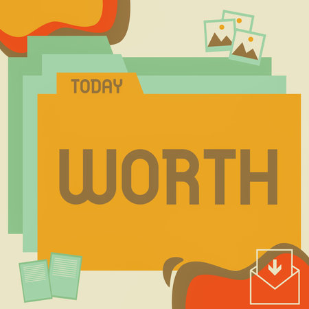 Text showing inspiration Worth. Business overview equivalent in value to sum item specified sufficiently good importantの写真素材