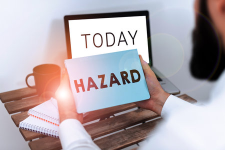 Conceptual caption Hazard. Business overview account or statement describing the danger or riskの写真素材
