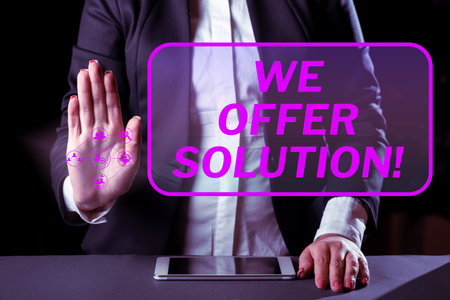 Inspiration showing sign We Offer Solution. Business overview give means of solving problem or dealing with situationの写真素材