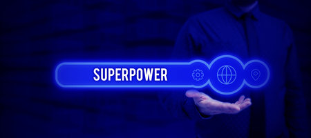 Text sign showing Superpower. Business showcase a power or ability of a kind enables and enforces the bearerの写真素材