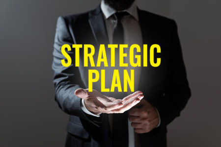 Conceptual caption Strategic Plan. Internet Concept A process of defining strategy and making...
