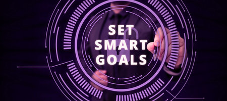 Writing displaying text Set Smart Goals. Business showcase Establish achievable objectives Make good...