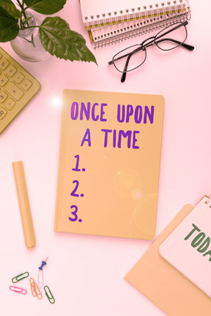 Hand writing sign Once Upon A Time. Business concept telling story Fairytale story Historical event Novelの写真素材