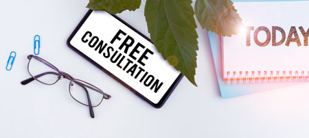 Sign displaying Free Consultation. Conceptual photo Giving medical and legal discussions without payの写真素材