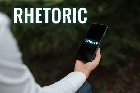 Handwriting text Rhetoric. Concept meaning study of writing or speaking as mean of communication or persuasionの写真素材