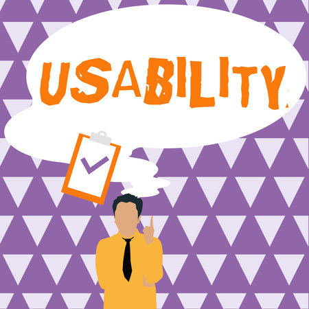 Sign displaying Usability. Business overview A word assosiated with how one rates an objects usefulnessの写真素材