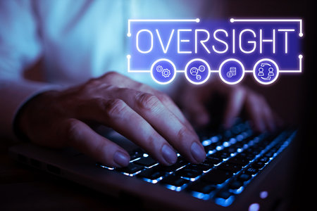 Hand writing sign Oversight. Business approach Watch Organize job to make certain it is being done correctlyの写真素材