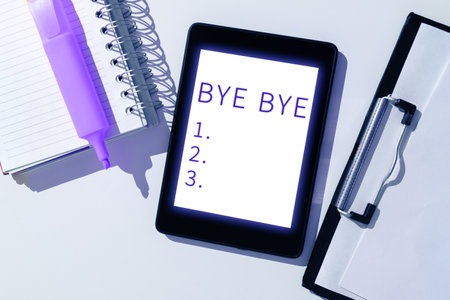 Conceptual display Bye Bye. Business overview Greeting for leaving Farewell See you soon Separation saluteの写真素材