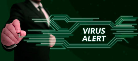 Text caption presenting Virus Alert. Business concept message warning of a non-existent computer...