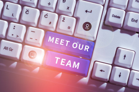 Text caption presenting Meet Our Team. Concept meaning introducing another person to your team mates...
