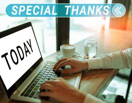 Writing displaying text Special Thanks. Word Written on expression of appreciation or gratitude or an acknowledgmentの写真素材