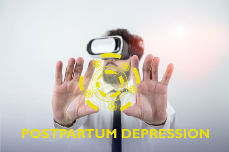 Text sign showing Postpartum Depression. Conceptual photo a mood disorder involving intense...