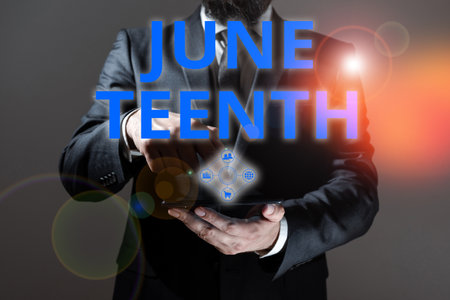 Inspiration showing sign June Teenth. Business overview legal holiday in the United States in commemoration of end of slavery in the U.Sの写真素材