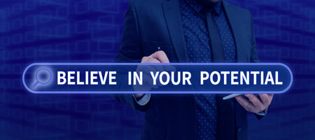 Handwriting text Believe In Your Potential. Business concept Have self-confidence motiavate inspire yourselfの写真素材