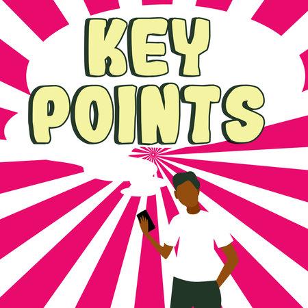 Hand writing sign Key Points. Business overview most important piece of information that is said or writtenの写真素材