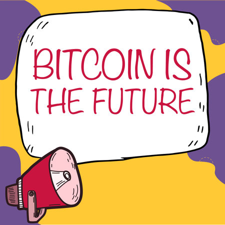 Conceptual display Bitcoin Is The Future. Business showcase digital marketplace where traders can buy and sell bitcoinsの写真素材