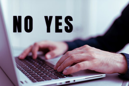 Handwriting text No Yes. Word for Answering question using these words to show acception or rejectionの写真素材