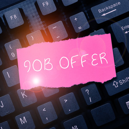 Handwriting text Job Offer. Business approach A peron or company that gives opurtunity for ones employmentの写真素材
