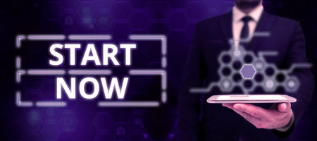 Text showing inspiration Start Now. Internet Concept do not hesitate to get working or doing stuff right awayの写真素材