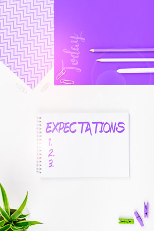 Writing displaying text Expectations. Business showcase Strong belief that something will happen or be the caseの写真素材