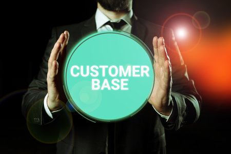 Hand writing sign Customer Base. Business approach encourage customers to buy your brandの写真素材
