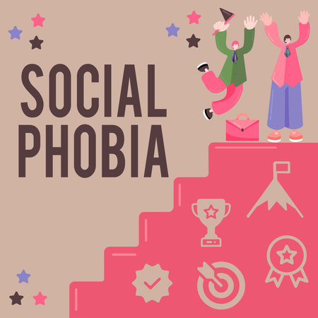 Text caption presenting Social Phobia. Word Written on overwhelming fear of social situations that are distressingの写真素材