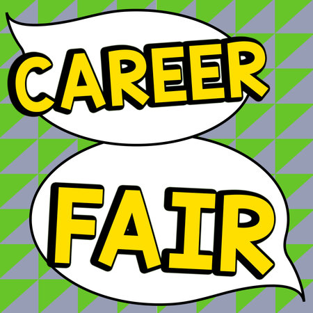 Hand writing sign Career Fair. Word for an event at which job seekers can meet possible employersの写真素材