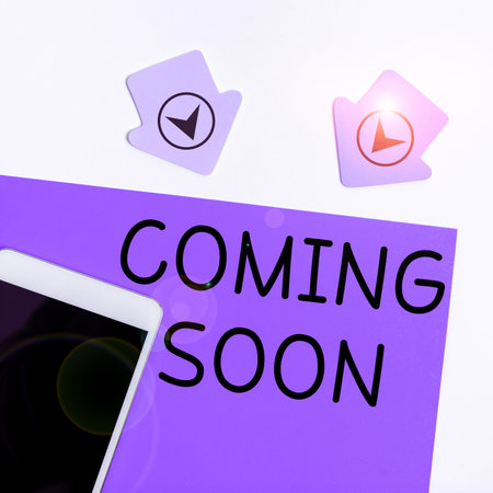 Inspiration showing sign Coming Soon. Business overview something is going to happen in really short time of periodの写真素材