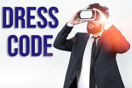 Conceptual caption Dress Code. Business concept an accepted way of dressing for a particular occasion or groupの写真素材