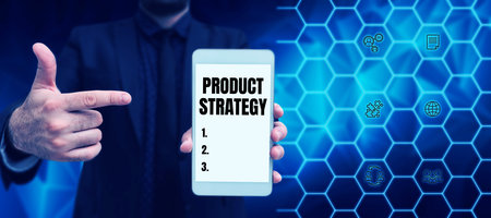 Conceptual display Product Strategy. Word for long term plan development of successful product productionの写真素材