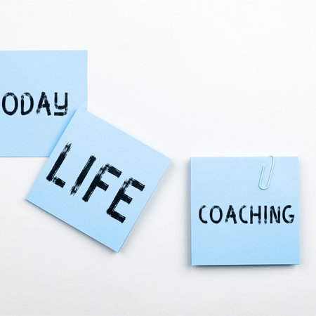Hand writing sign Life Coaching. Business overview Improve Lives by Challenges Encourages us in our Careersの写真素材