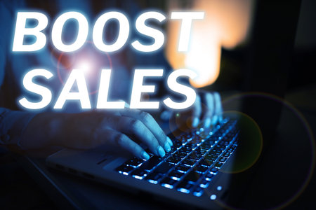 Writing displaying text Boost Sales. Business concept move sales profit from a lower to a higher place or positionの写真素材