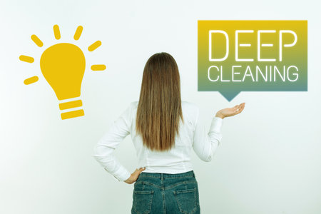 Conceptual caption Deep Cleaning. Word Written on an act of thoroughly removing dirt and grime from somethingの写真素材