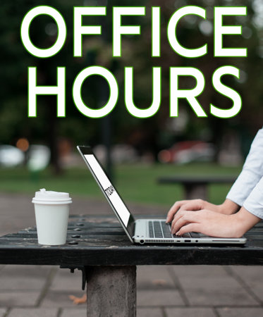 Text showing inspiration Office Hours. Conceptual photo The hours which business is normally conducted Working timeの写真素材
