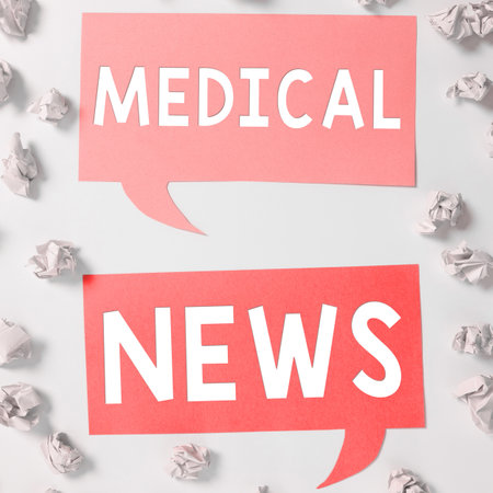 Text sign showing Medical News. Concept meaning report or noteworthy information on medical breakthroughの写真素材