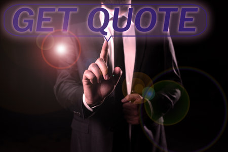 Writing displaying text Get Quote. Business showcase the most recent price to which a buyer and seller agreedの写真素材
