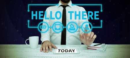 Text caption presenting Hello There. Internet Concept a way to get someones attention more strongly upon greetingの写真素材