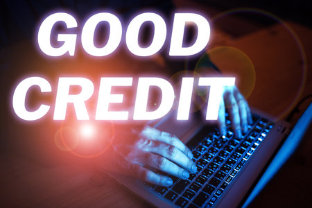Text sign showing Good Credit. Conceptual photo borrower has a relatively high credit score and safe credit riskの写真素材