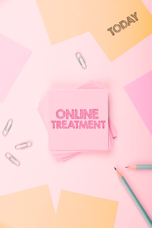 Text caption presenting Online Treatment. Business approach delivery of mental health counseling via the Internetの写真素材