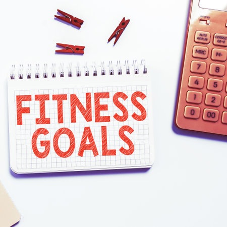 Sign displaying Fitness Goals. Business approach Loose fat Build muscle Getting stronger Conditioningの写真素材