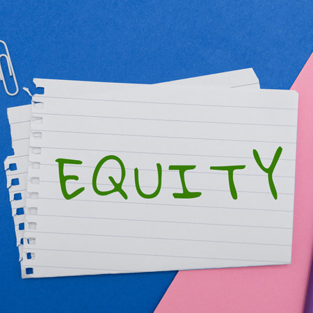Text showing inspiration Equity. Business approach quality of being fair and impartial race free One hand Unityの写真素材
