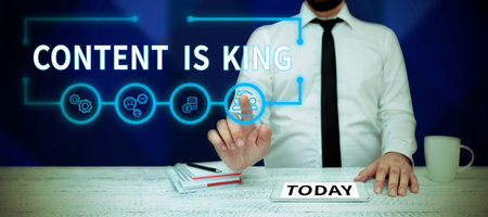 Handwriting text Content Is King. Word Written on Content is the heart of todays marketing strategiesの写真素材